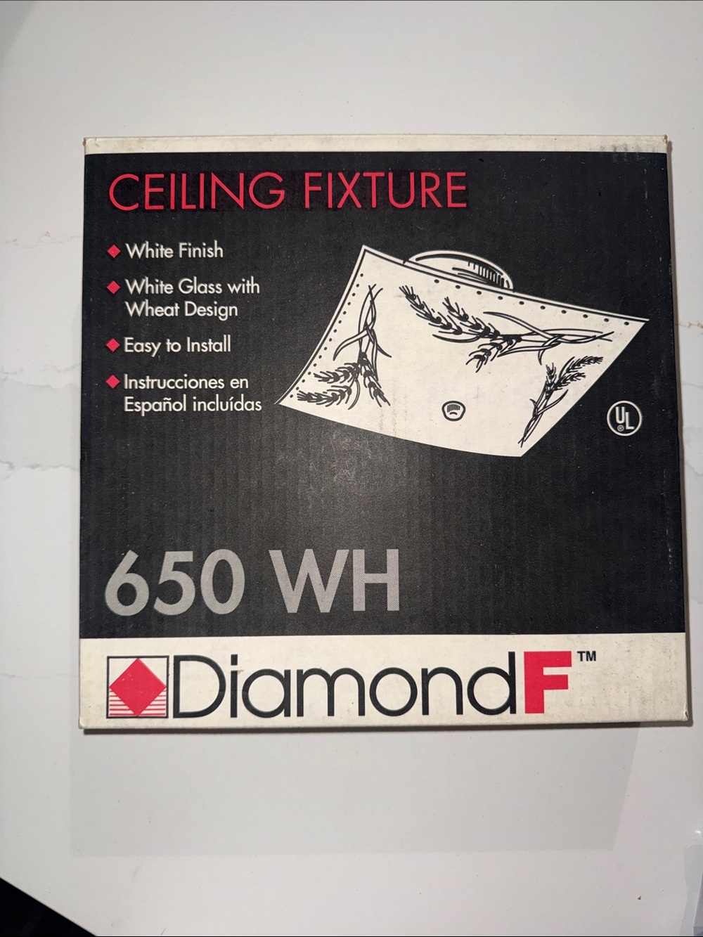 Diamond F - VTG MCM 1995 12" Glass Square Ceiling Light Fixture - New in Box!